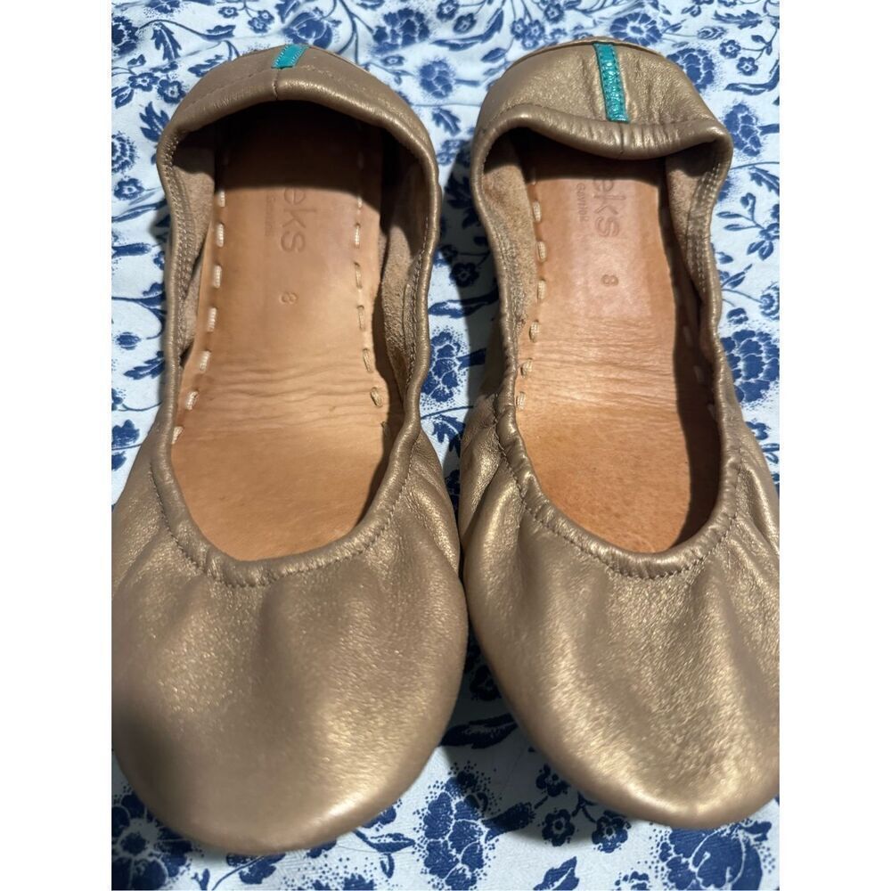 Tieks Champagne limited Edition Gold ballet flats elastic trim 8 - Picture 14 of 14